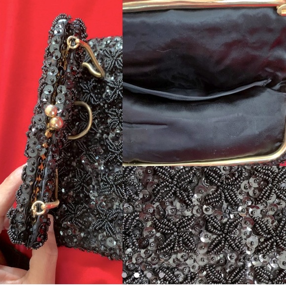 VTG beautiful square beaded sequin black minipurse - Picture 2 of 4